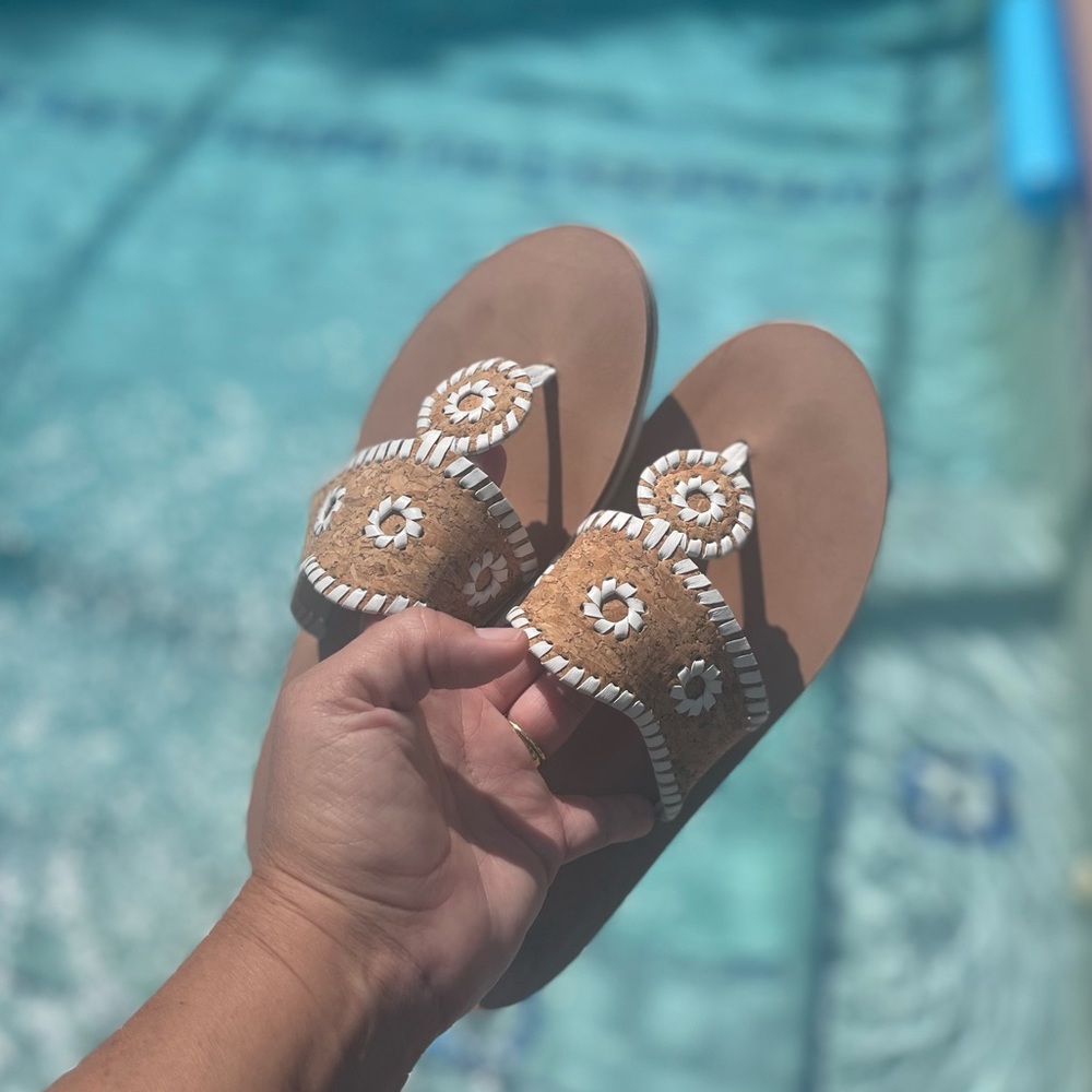 Jack Rogers cork and white flip flops